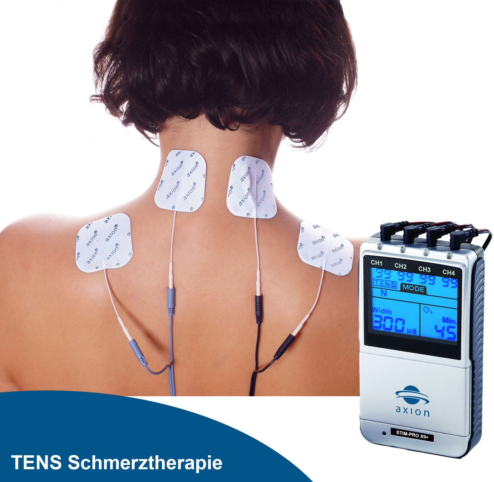 Axion TENS-Gerät TENS Elektrotherapie STIM-PRO X9+ Gerät, EMS Muskelaufbau, Massagegerät, Beckenbodentraining