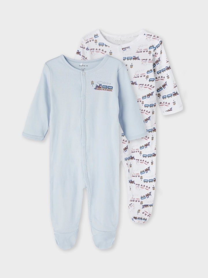 name it 2er Pack Jungen Schlafstrampler mit Zug Motiv in Blau günstig kaufen