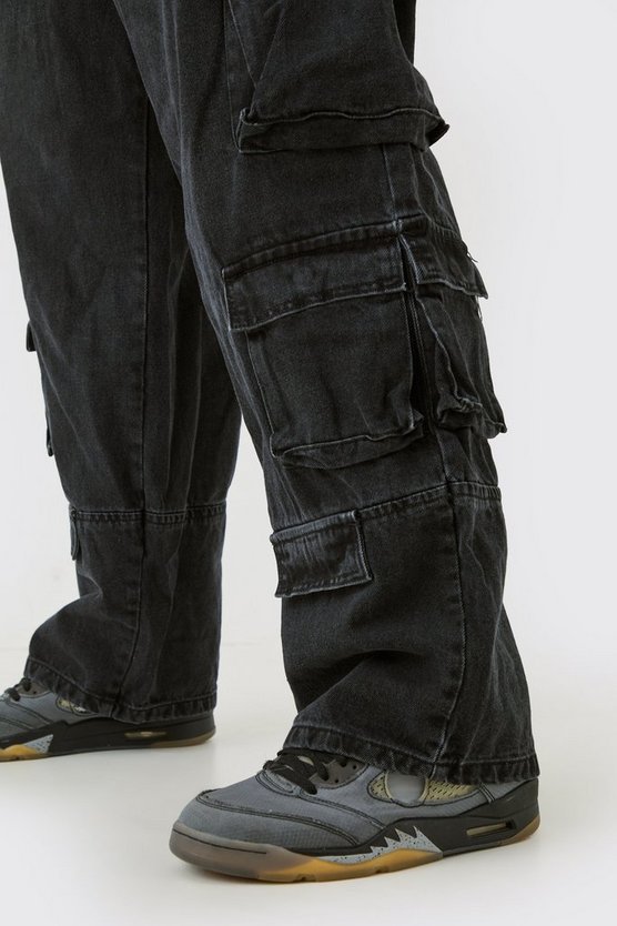 Plus Relaxed Fit Acid Wash Cargo Jean