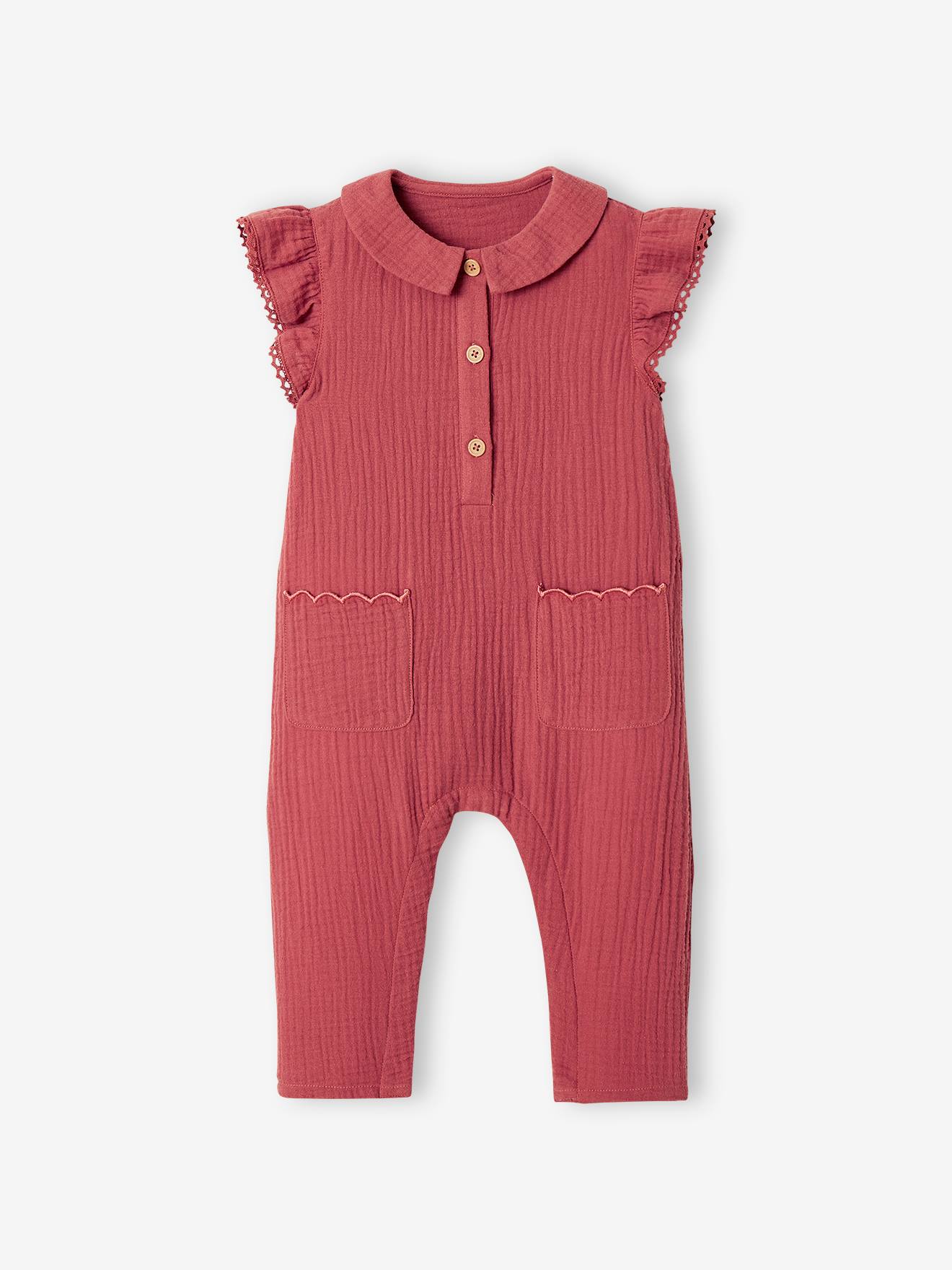 Vertbaudet Mädchen Baby Overall, Schmetterlingsärmel mit Stickerei - salbeigrün