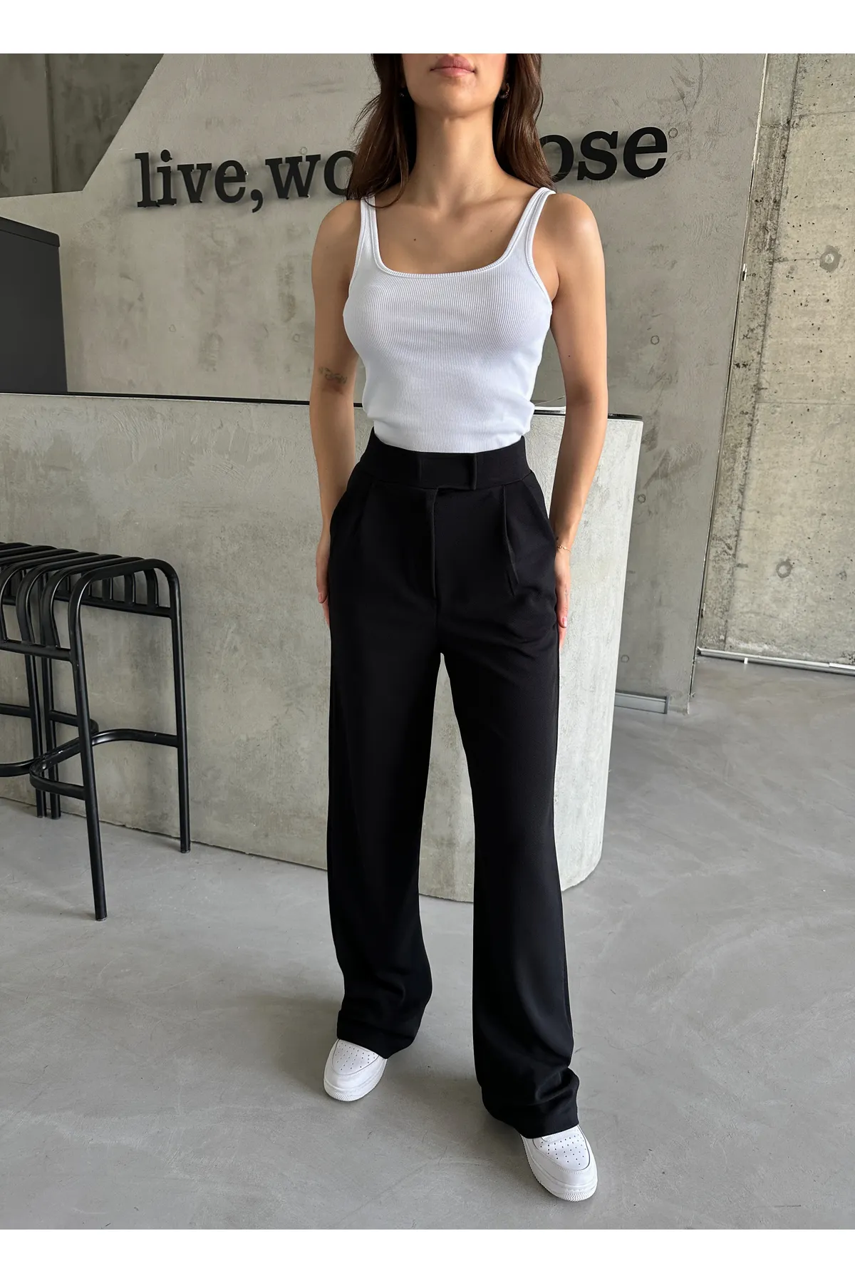 Laluvia  Parla Damen-Palazzo-Hose aus Lycra mit Klettverschluss in Schwarz