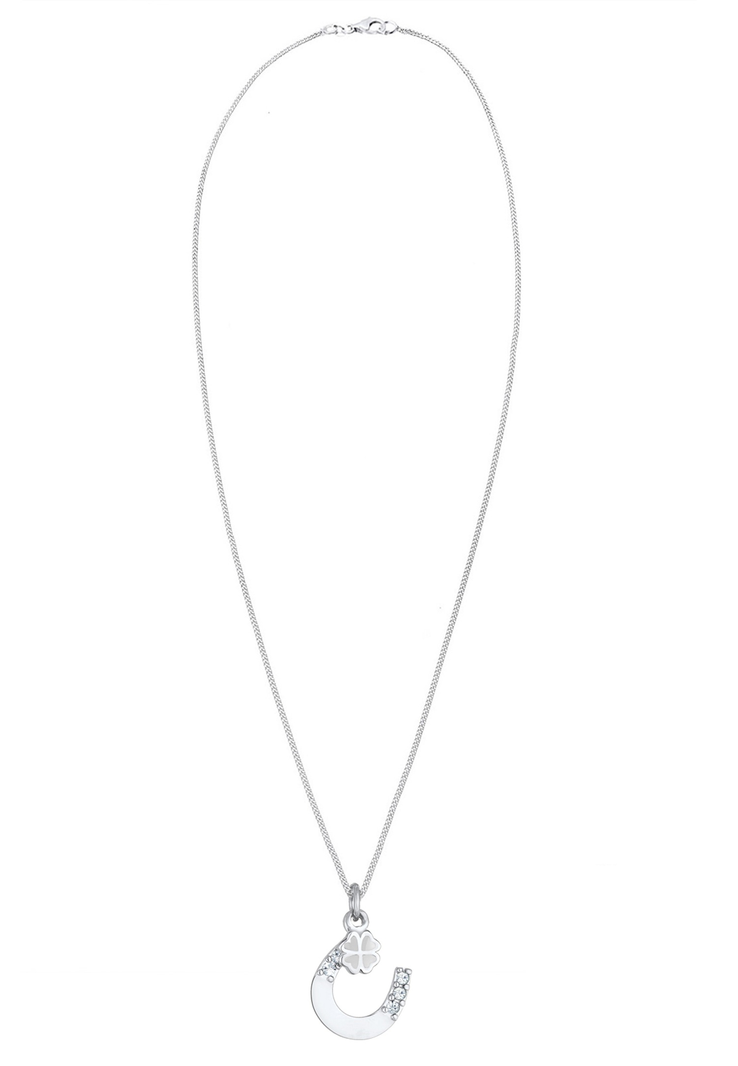 Elli Women's Horseshoe Pendant with Four-Leaf Clover and Crystals in 925 Sterling Silver