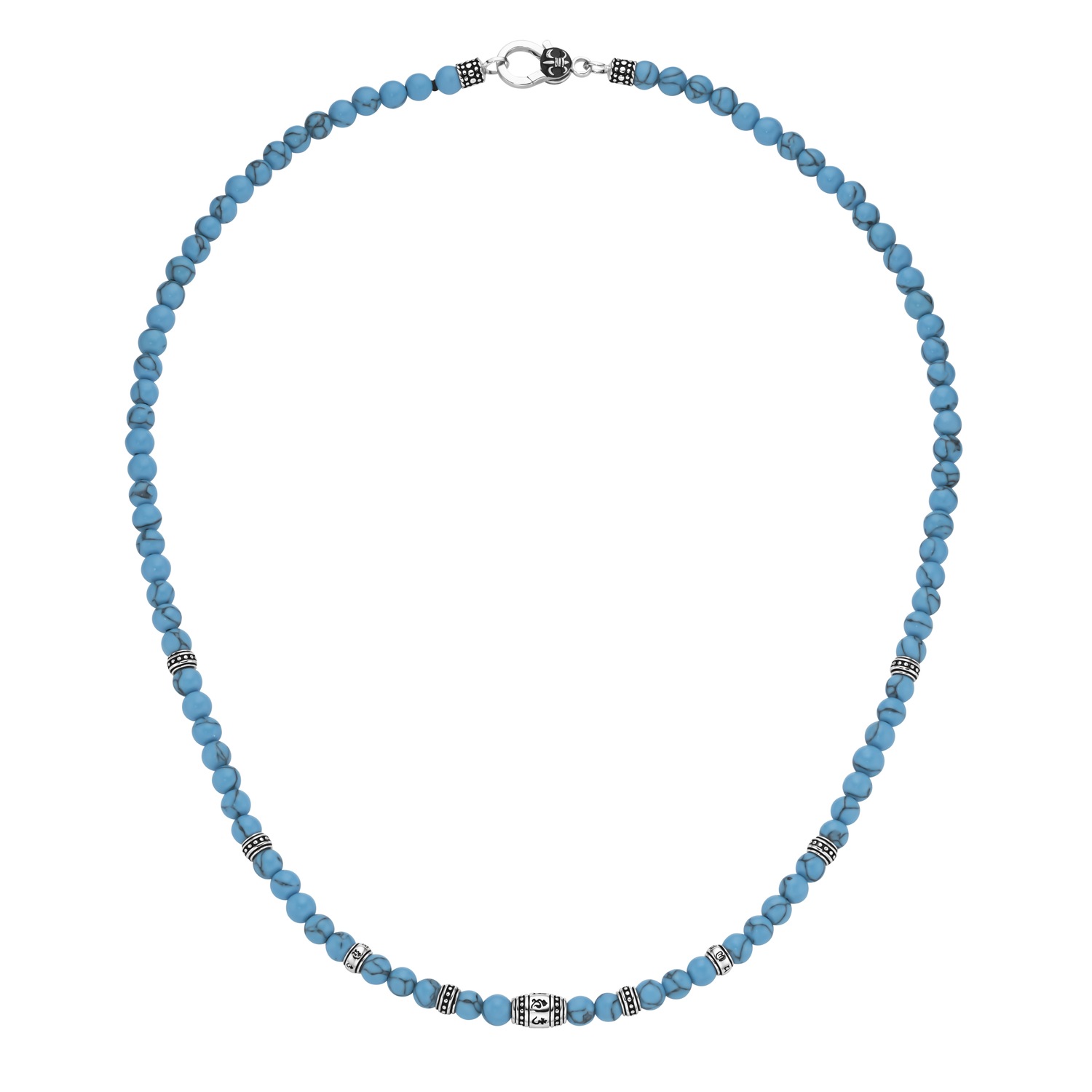 Collier schwarze Achat-. Tigerauge- oder syn. Türkis-Kugeln. Silber 925