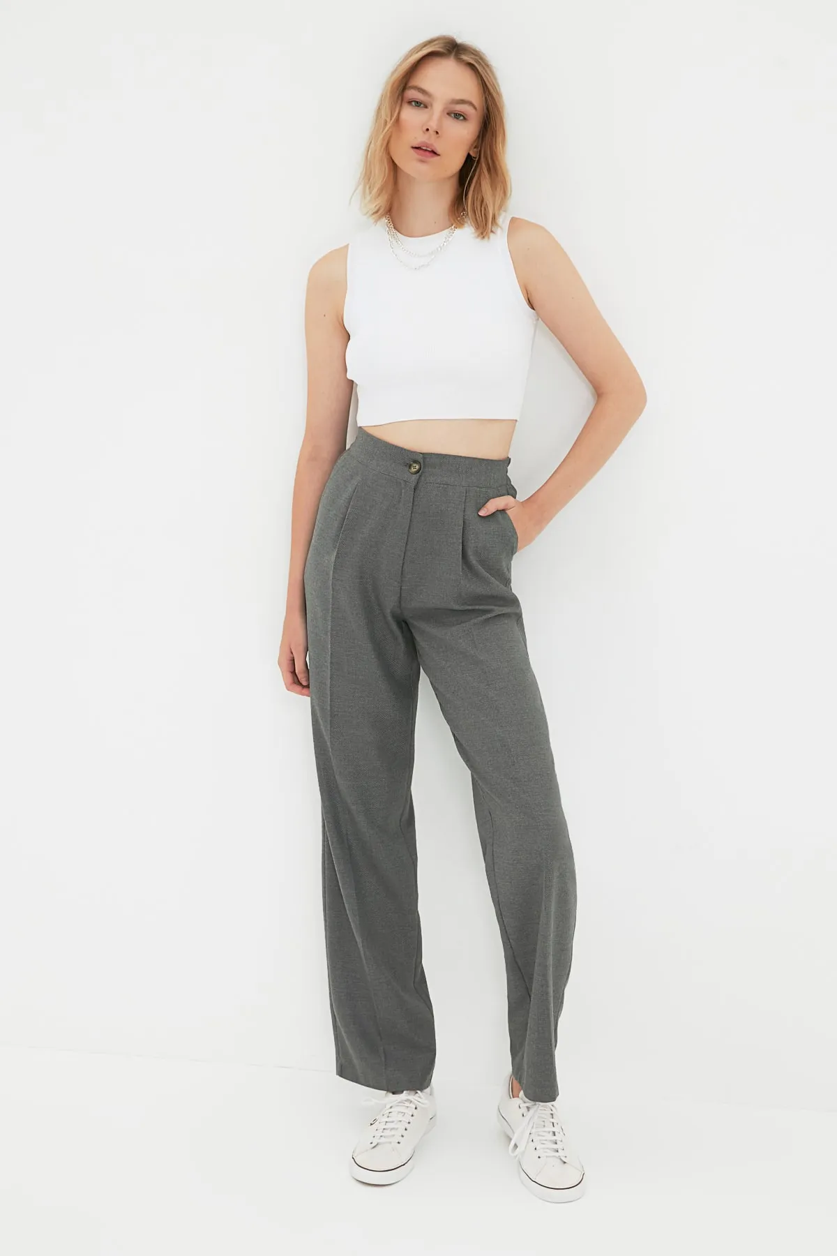 Trendyol Collection  Graue, gerade geschnittene Webhose TWOAW22PL0321