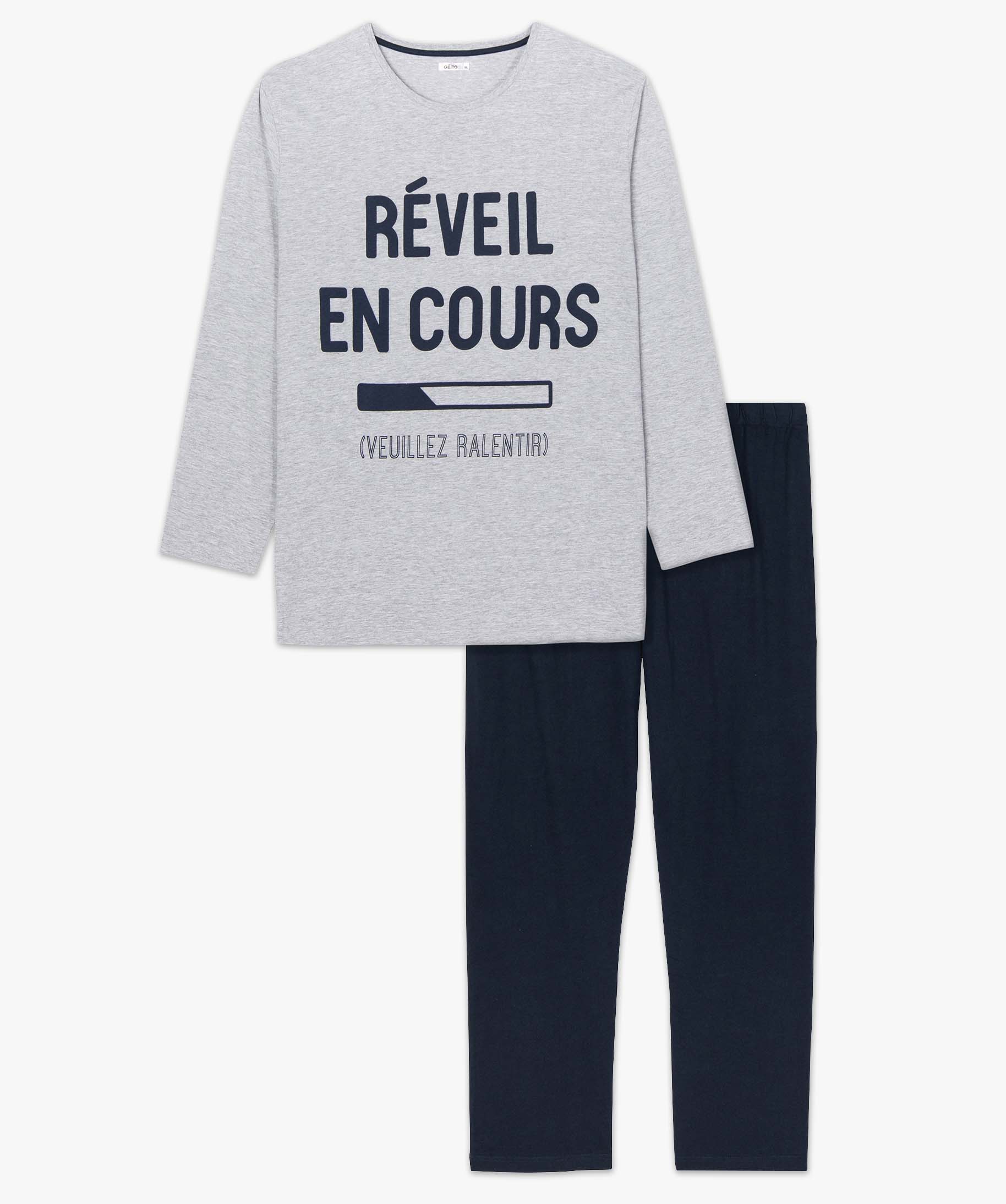 Pyjama homme grande taille à manches longues gris | GEMO