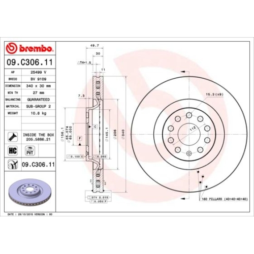 09.C306.11 BREMSSCHEIBE BREMBO VA  VP1 - ATU