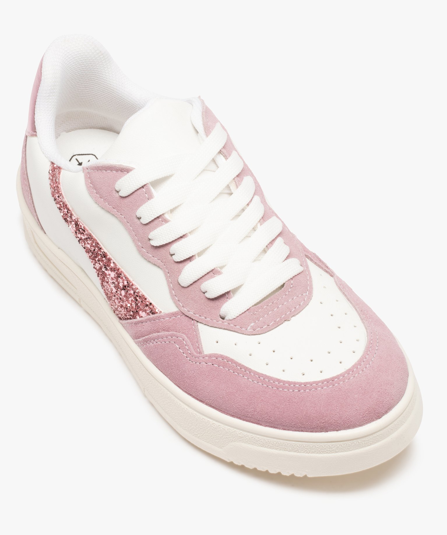 Baskets femme à détails pailletés fermeture lacets rose | GEMO