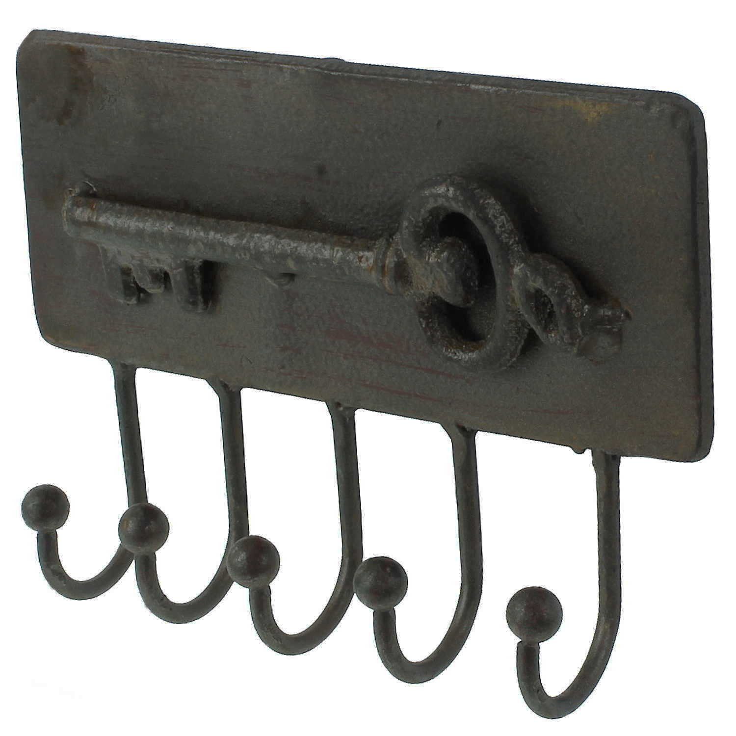 Macosa Home Wandhaken Schlüsselleiste 5 Haken Metallhaken Braun Antik rost Schlüssel-Haken, Schlüssel, Haken-Leiste Metall Kleiderhaken Garderobenhaken Vintage
