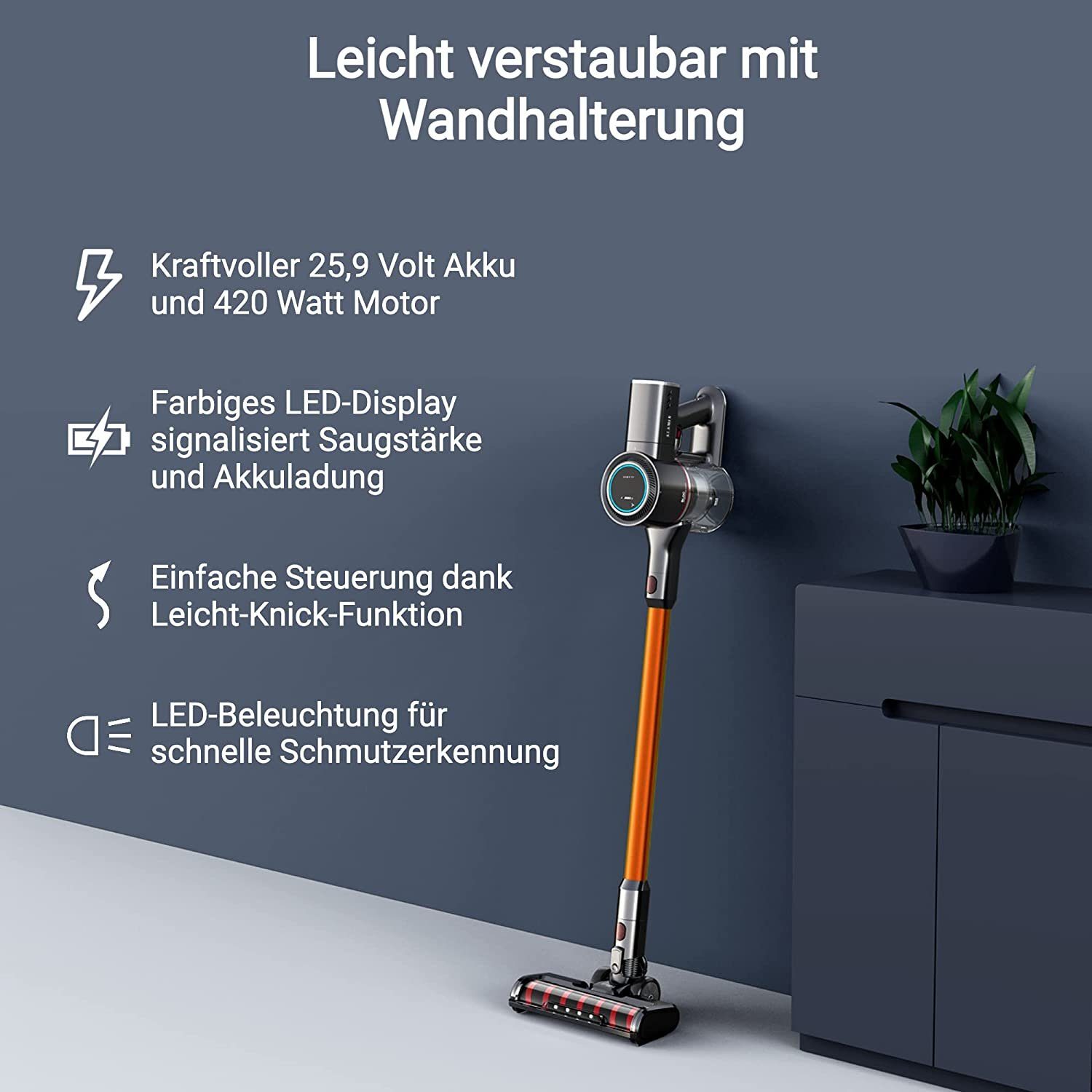 KLAMER Akku-Hand-und Stielstaubsauger KLAMER Akku-Staubsauger, 420 Watt Kabelloser, Flexibler Handstaubsaug…