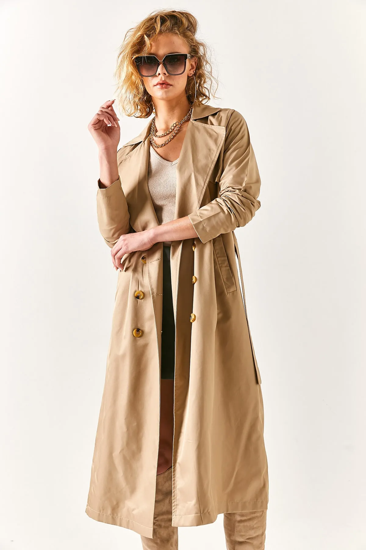 Olalook  Damen Trenchcoat mit Nerztasche, ungefüttert TRC-00000002