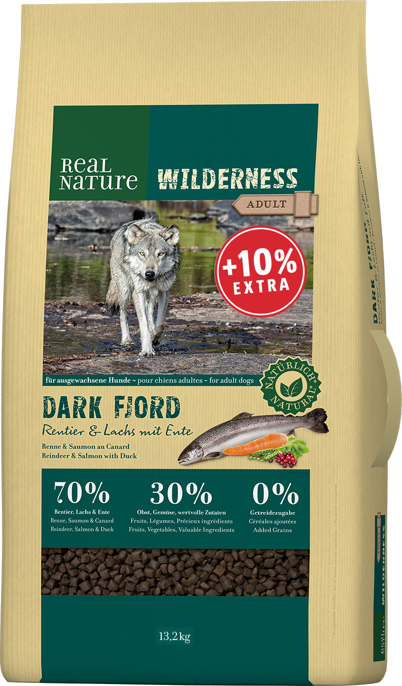 REAL NATURE Hundetrockenfutter REAL NATURE WILDERNESS Dark Fjord Rothirsch, Lachs & Ente 13,2 kg