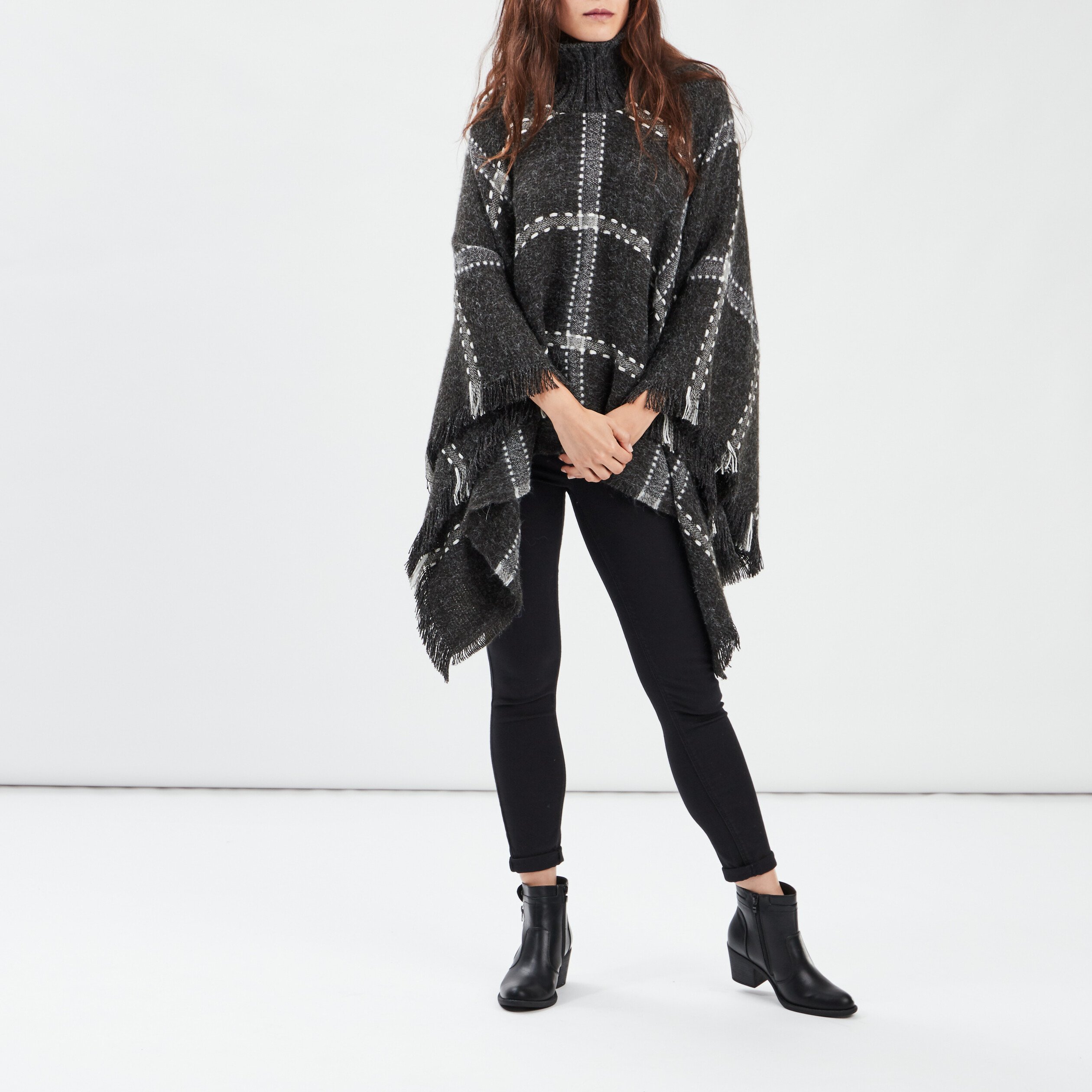 Poncho à col roulé gris foncé femme | La Halle