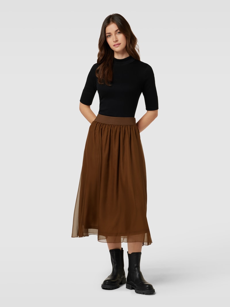 Midirock mit elastischem Bund Modell 'Coral' in cognac