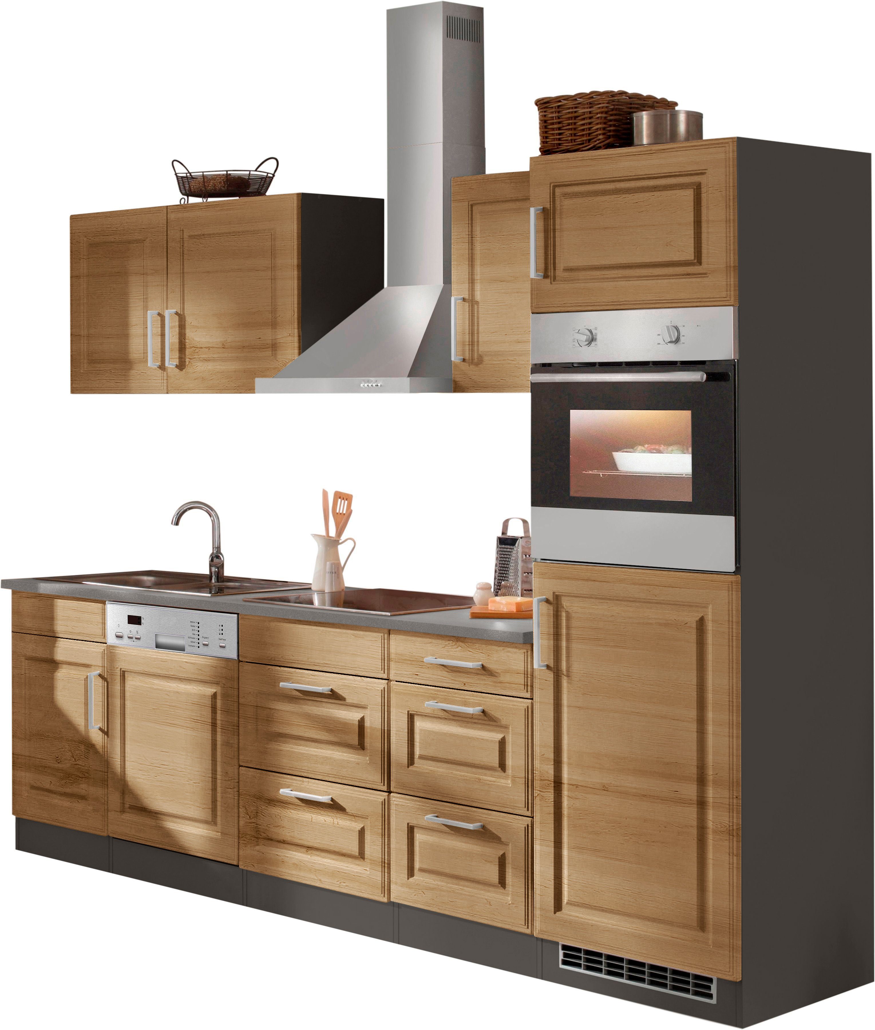 HELD MÖBEL Küchenzeile Stockholm, Breite 280 cm, mit hochwertigen MDF Fronten im Landhaus-Stil