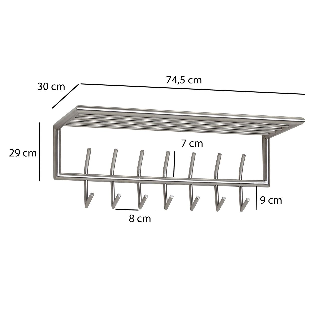 Wohnling Wandgarderobe Metall Silber 74,5x29x30 cm