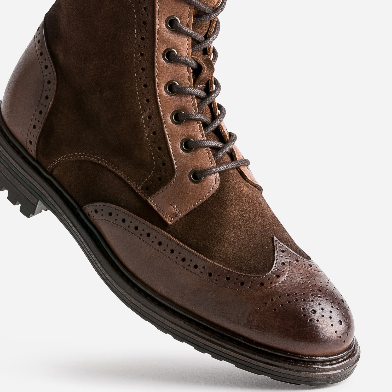 Bottine à lacets marron en cuir à bout fleuri