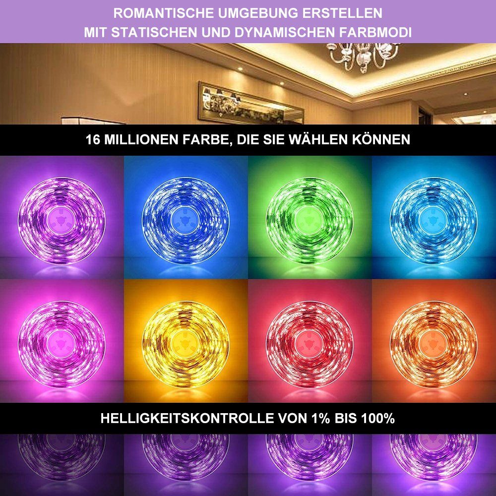 Rosnek LED Stripe 5m-15m,Smart WIFI,5050 RGB,Selbstklebend,LEDs Streifen, Lichterketten Lichtband