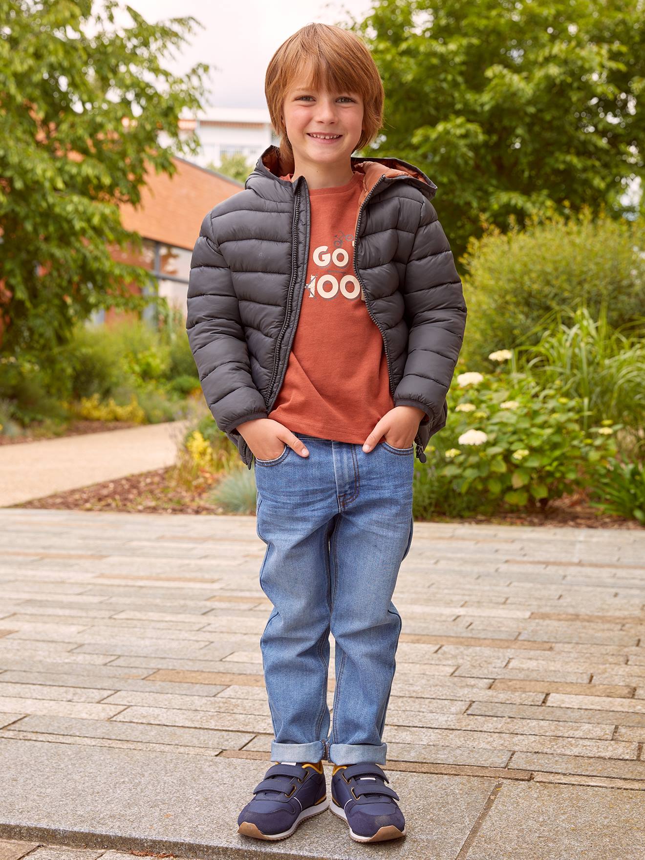 Vertbaudet Die UNVERWÜSTLICHE, robuste Jungen Jeans, Straight-Fit - grau