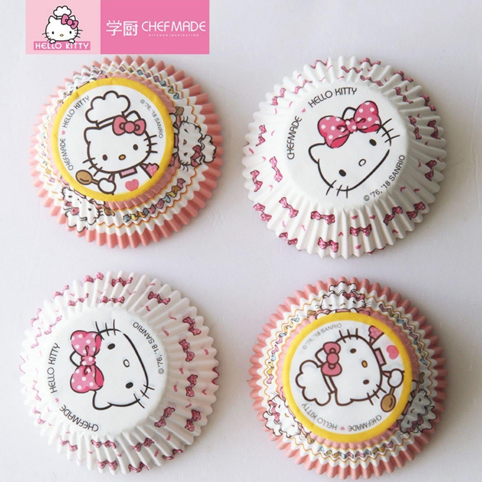 Chefmade Muffinform Papierförmchen für Muffins 100 Stk Pergamentpapier, (CHEFMADE, HELLO KITTY, Pink, 100 Stück Papierförmchen für Muffins, Cupcakes, Mini Kuchenförmchen, Partyförmchen, Papierbackfomen, Portionsförmchen 1-tlg), Muffinform Papier - Cu