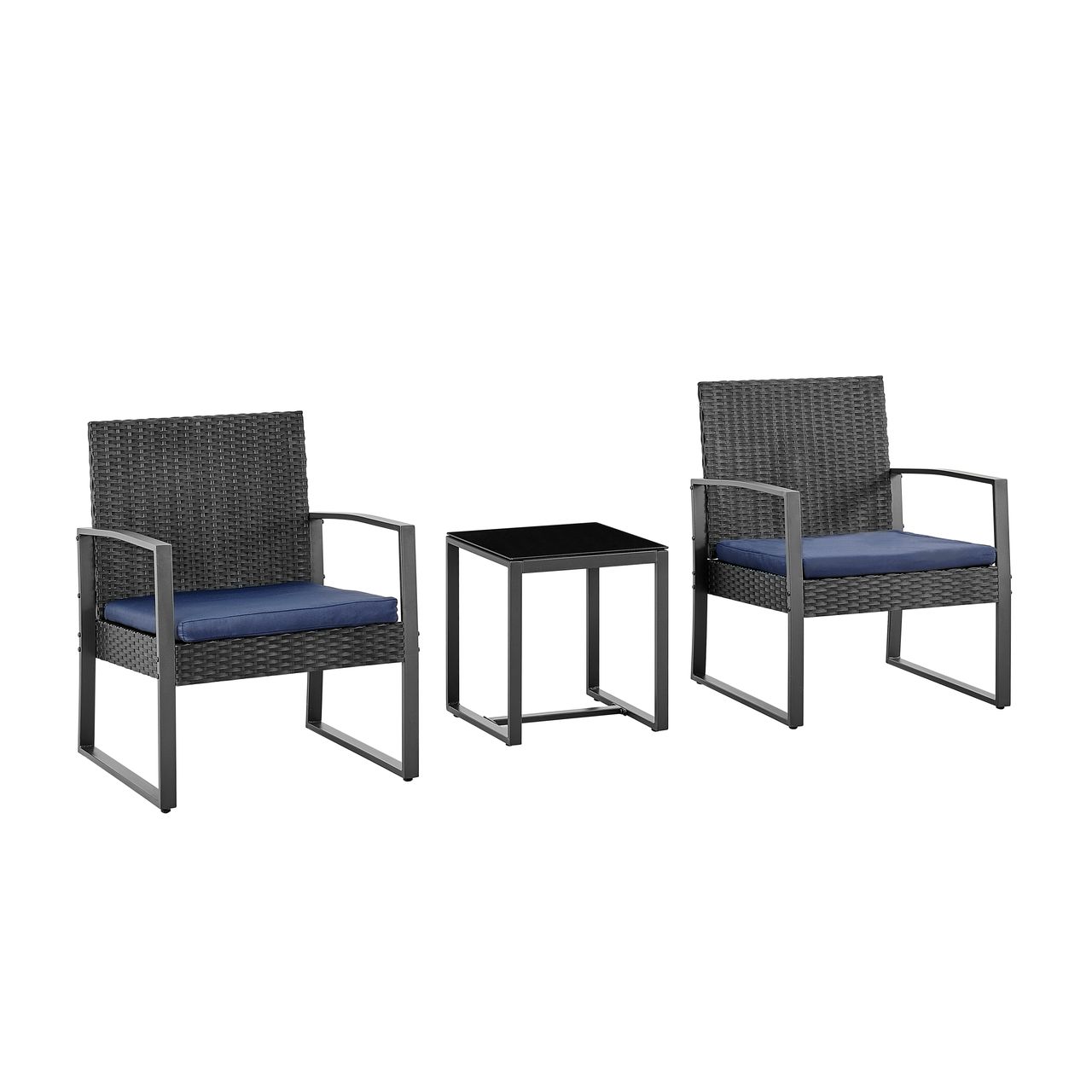 Happy Home Happy Home Bistro-Set 3 tlg. HGE47-SDB schwarz mit dunkelblauen Sitzkissen