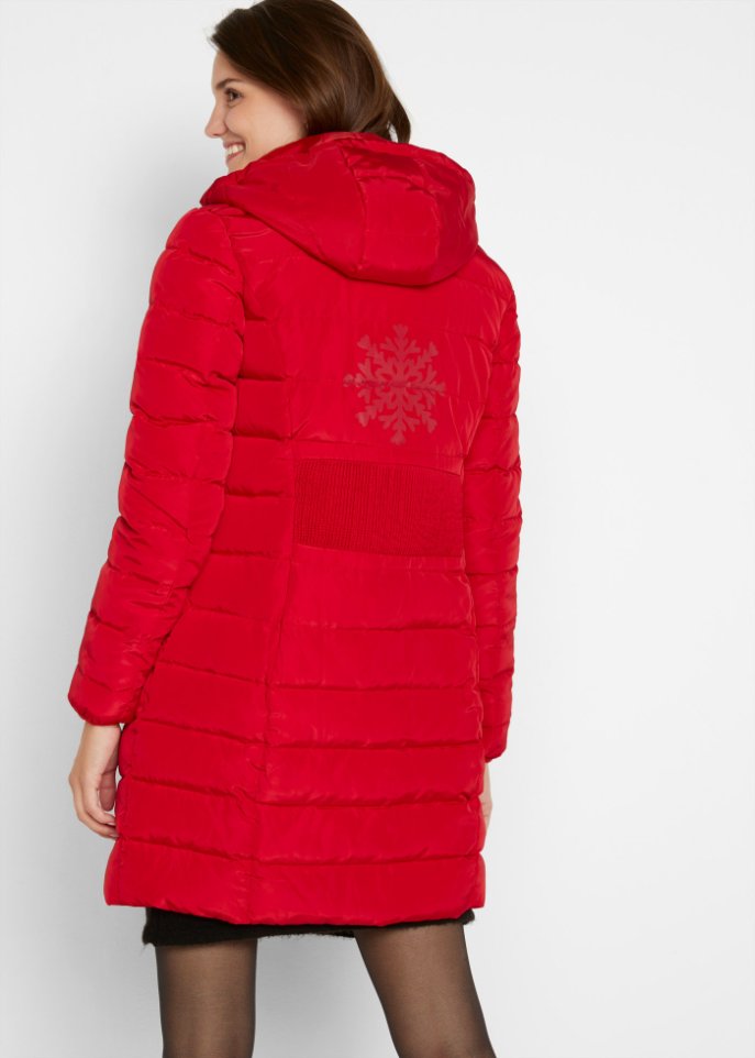 Long-Steppjacke mit verstärkter Taille und Druck hinten