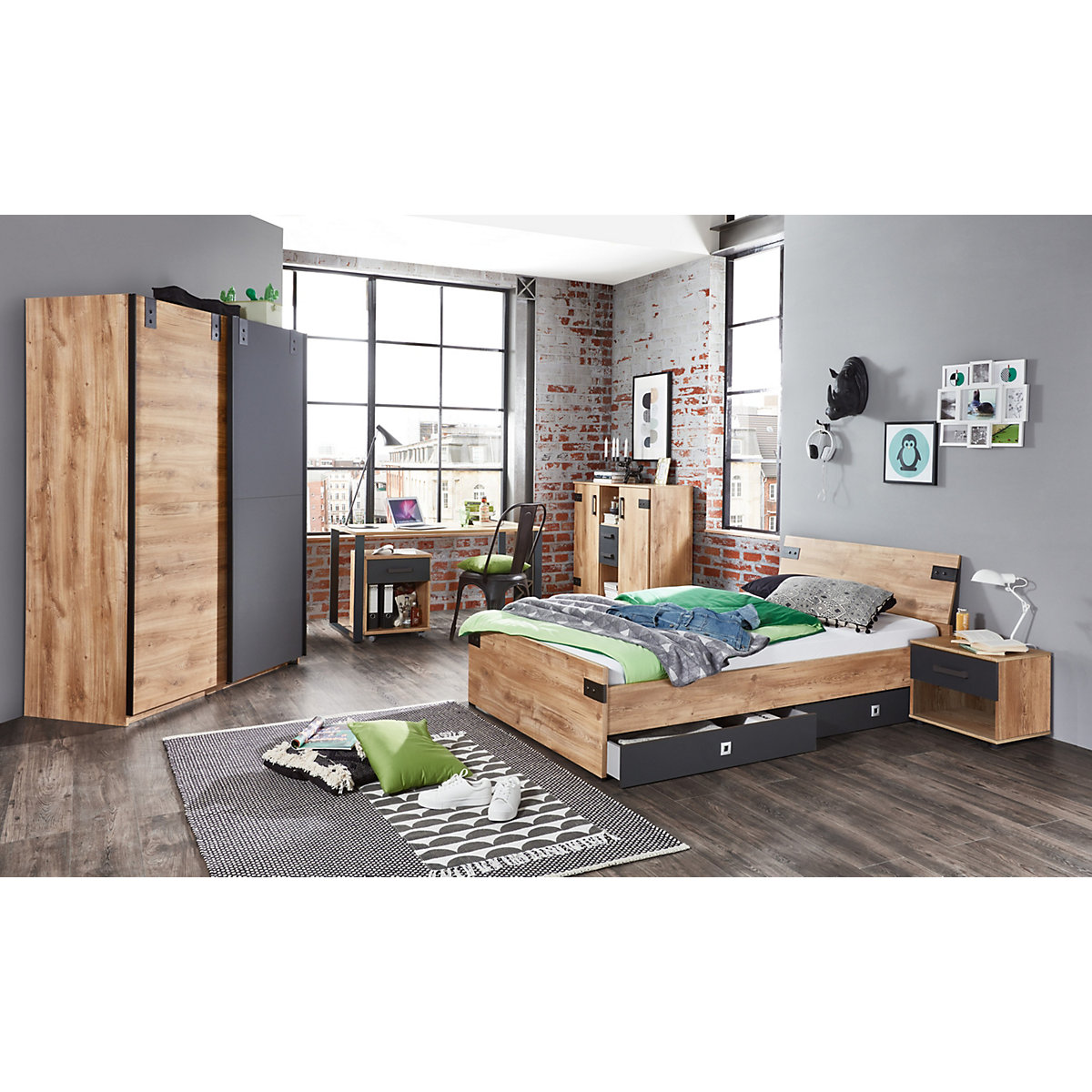 Jugendzimmer Set Liverpool mit Schwebetürenschrank