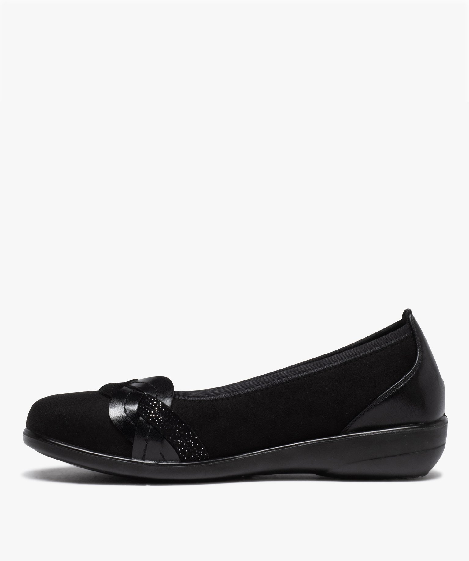 Ballerines femme confort en suédine avec bride tressée noir | GEMO