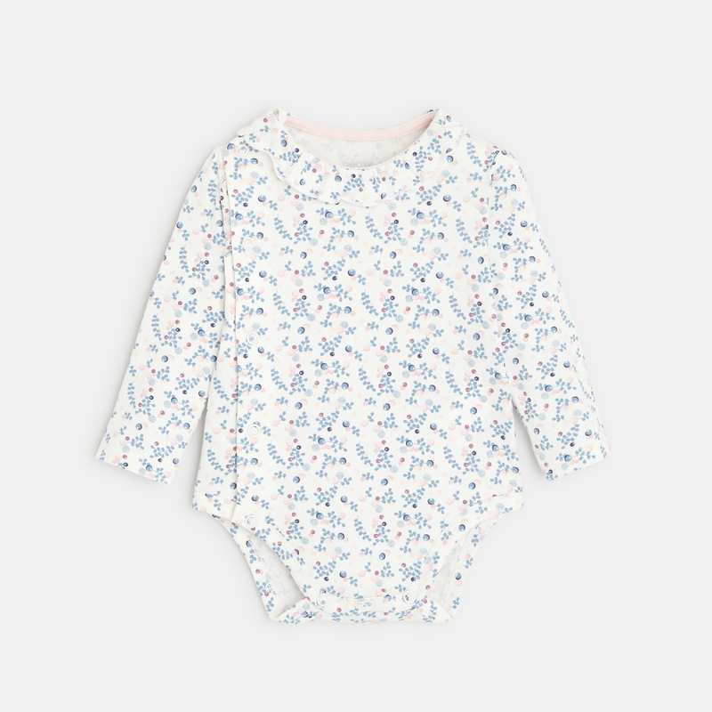 Salopette coton quilté et body fleuri rose naissance