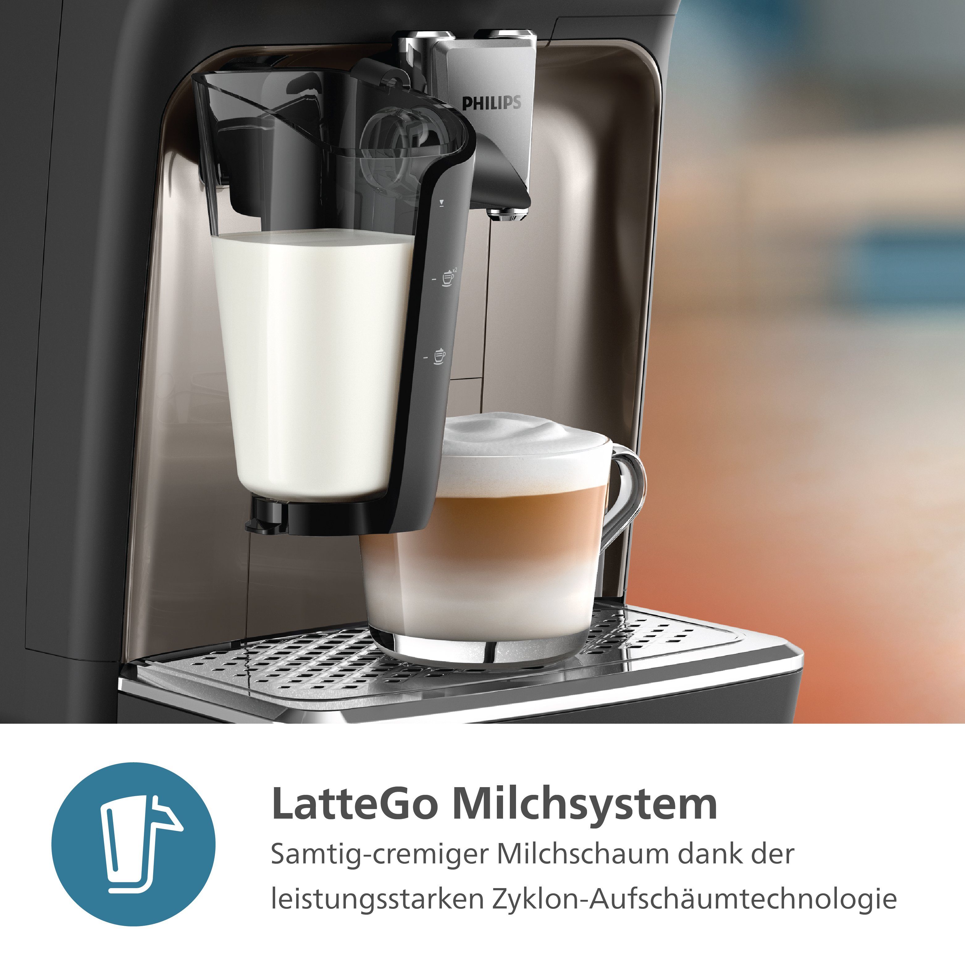 Philips Kaffeevollautomat EP2336/40 2300 Series, 4 Kaffeespezialitäten, mit LatteGo-Milchsystem, Schwarz verchromt