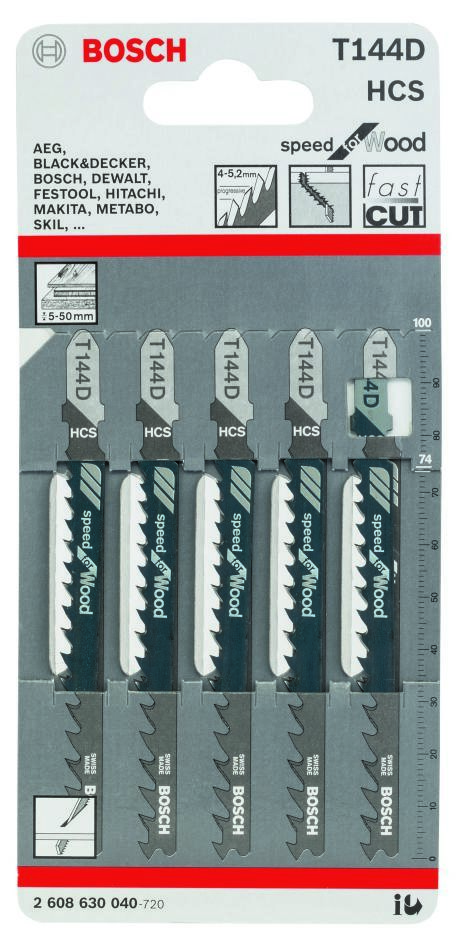 Bosch Blue Accessories 2608630040 T144D Stikksagblad T-skaft per 5 stk. tre