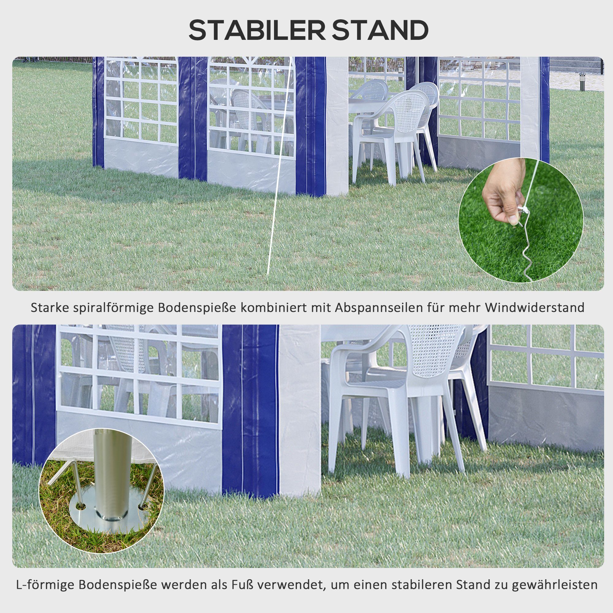 Outsunny Pavillon abnehmbare Seitenwände, Stahl+Kunststoff, mit 3 Seitenteilen, (Set, Party-Zelt), BxT: 400x295 cm