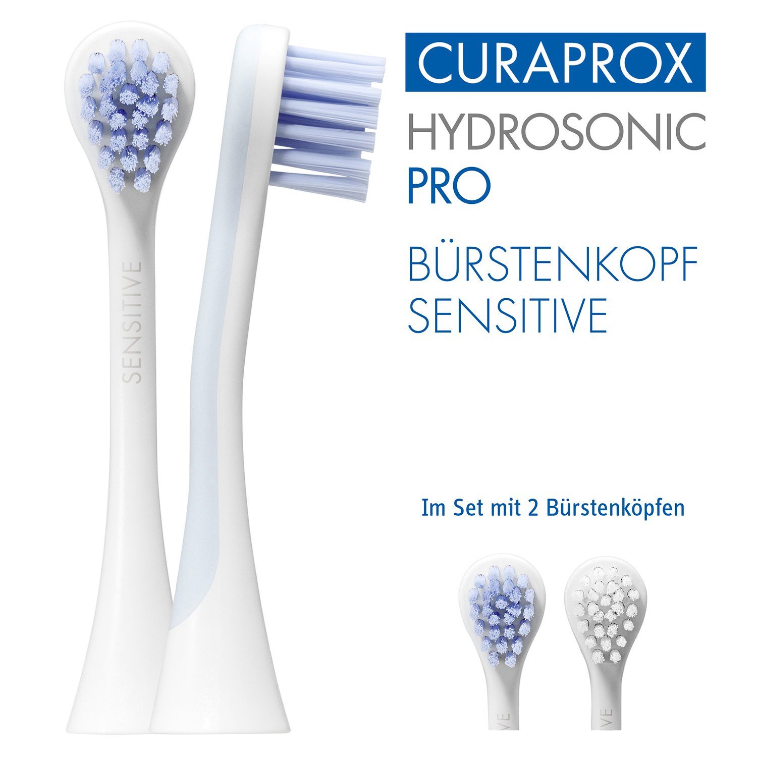CURAPROX Aufsteckbürsten Hydrosonic SENSITIVE 2x Aufsteckbürsten, sehr sanft, optimal für schwer erreichbare Stellen