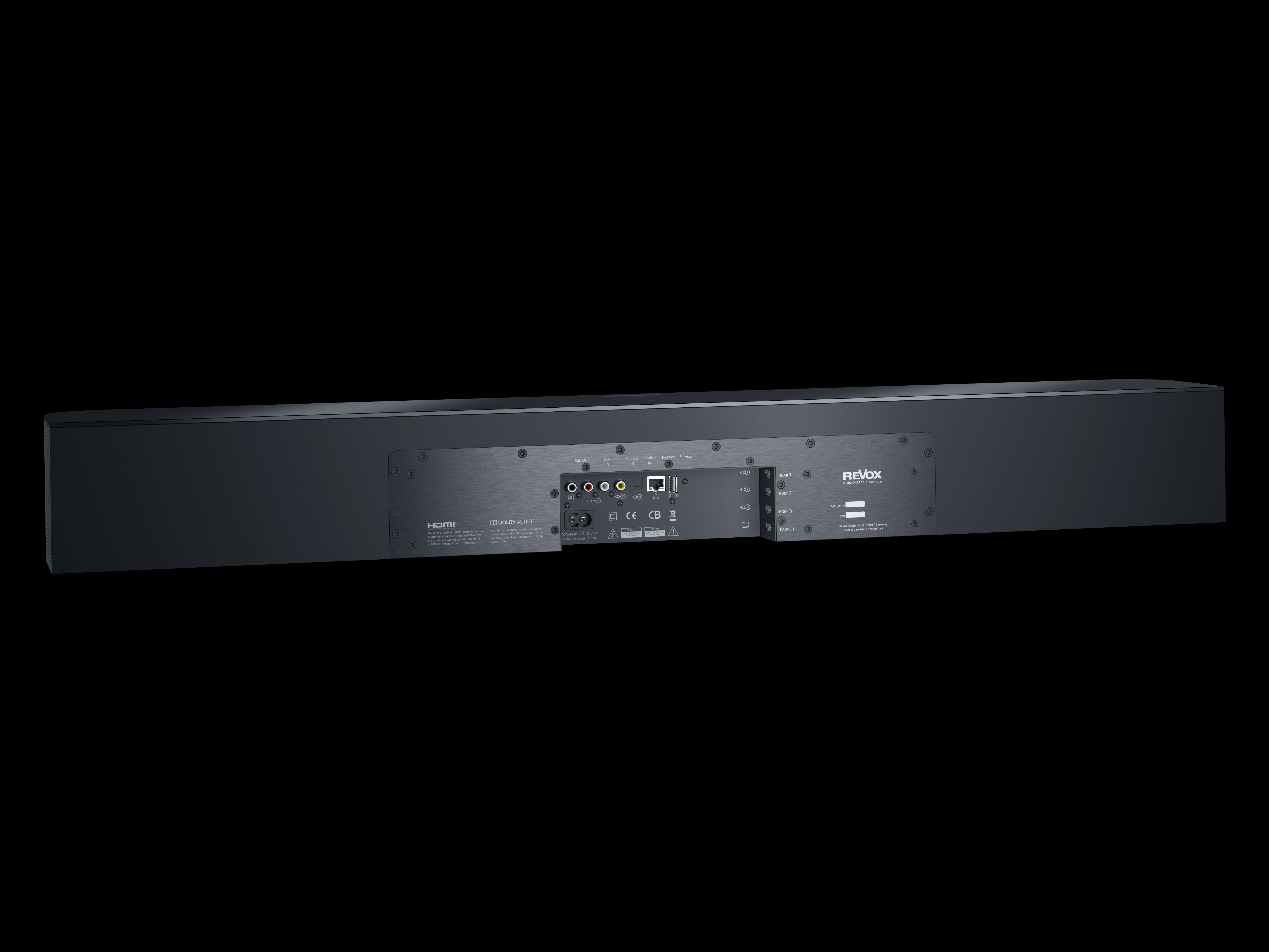 Revox STUDIOART S100 Audiobar Soundbar (Bluetooth, WLAN (WiFi), A2DP Bluetooth, aptX Bluetooth, AVRCP Bluetooth, AirPlay, Digital-In, HDMI, KleerNet, LAN, 210 W)