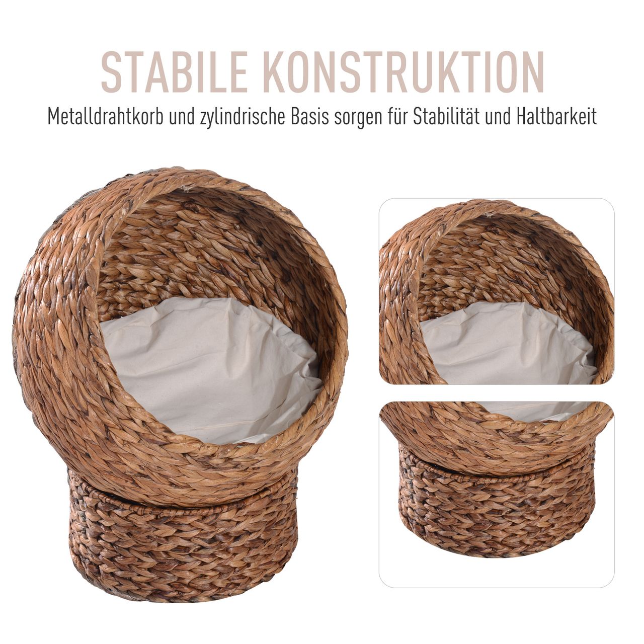 PawHut Rattan Katzenkorb Katzenhöhle Katzenbett mit Kissen Hellbraun