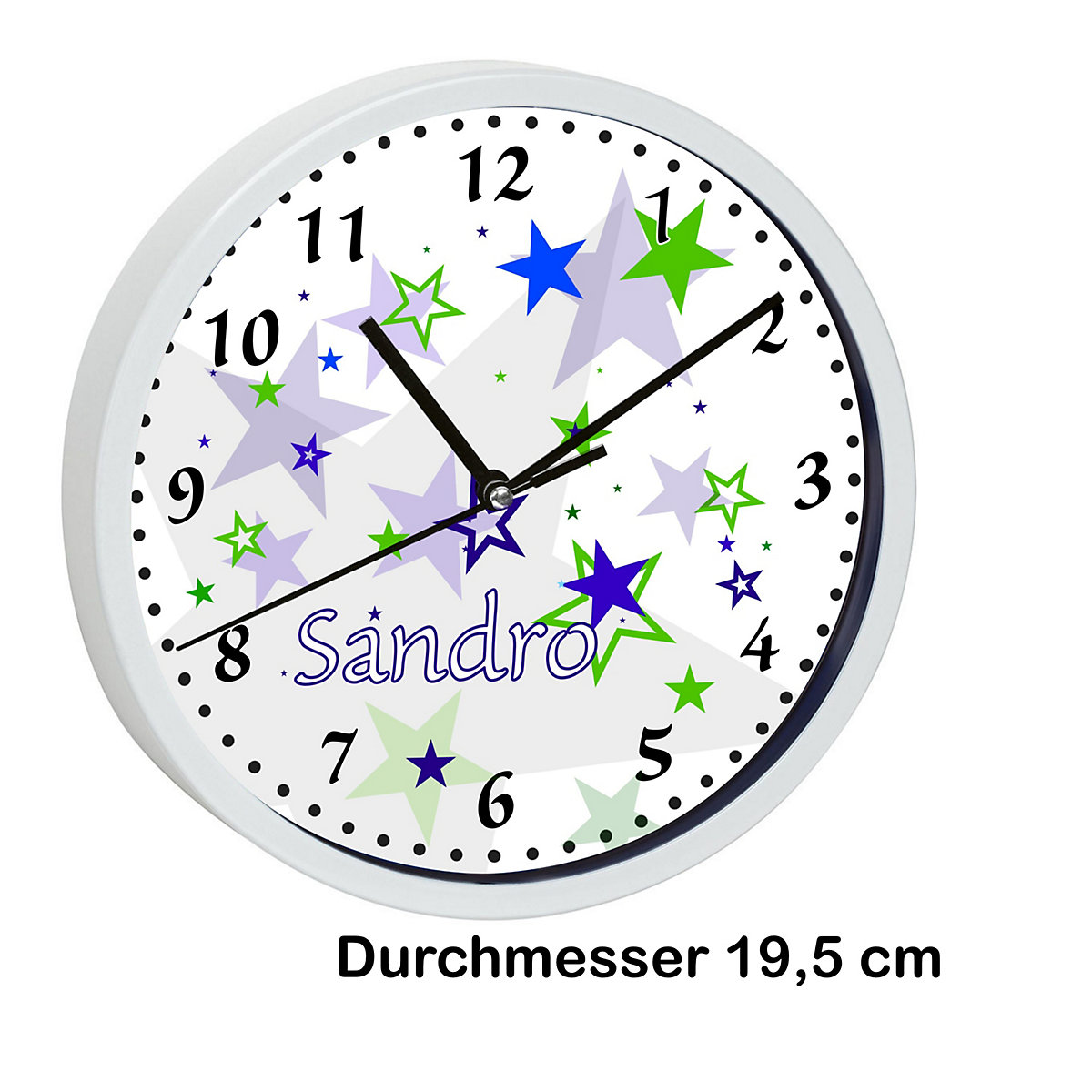 Kinder Wanduhr personalisiert mit Name Sternenhimmel Blau Grün