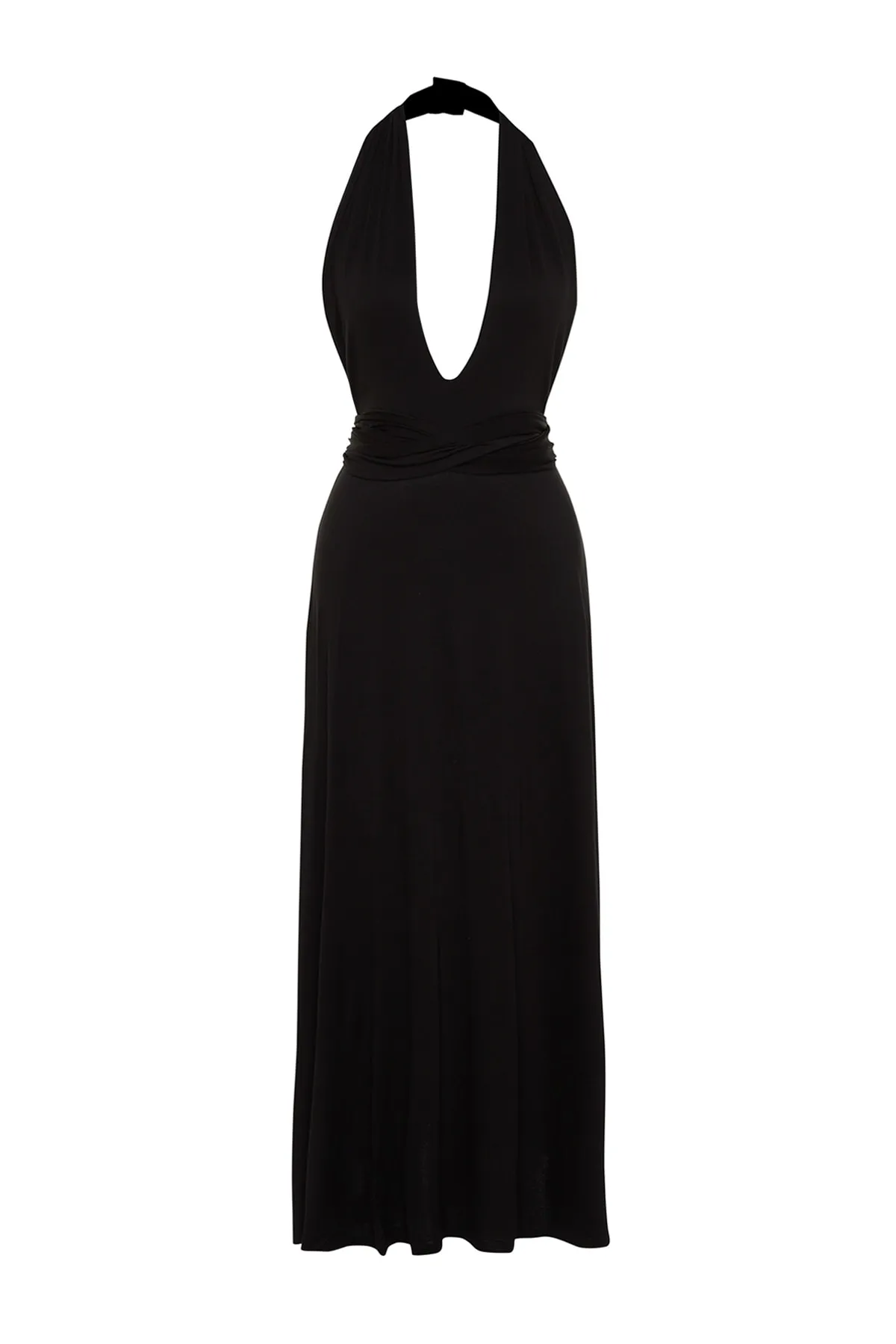 Trendyol Collection  Schwarzes, gestricktes Maxi-Strandkleid mit Gürtel und Gürtel TBESS21EL2992