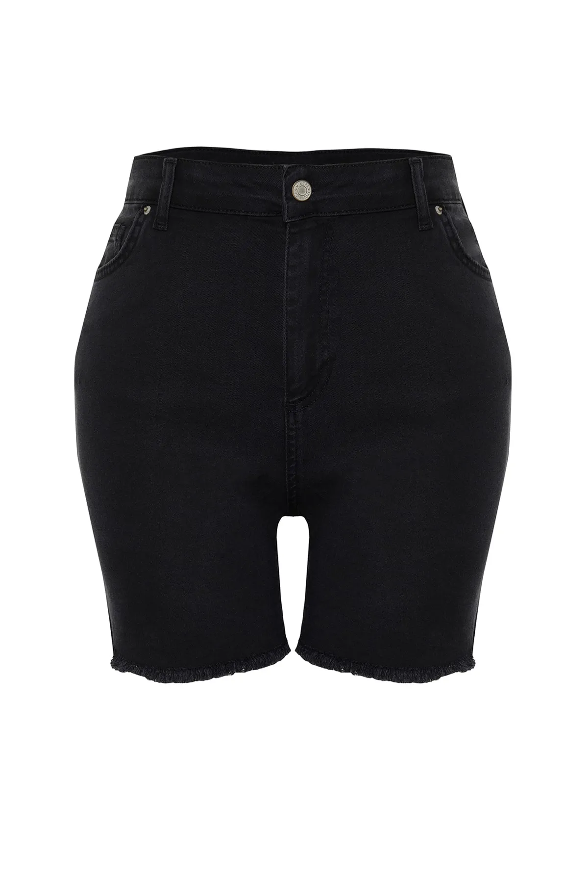 Trendyol Curve  Schwarze Skinny-Jeansshorts mit hoher Taille und Bermuda TBBSS22AP0008