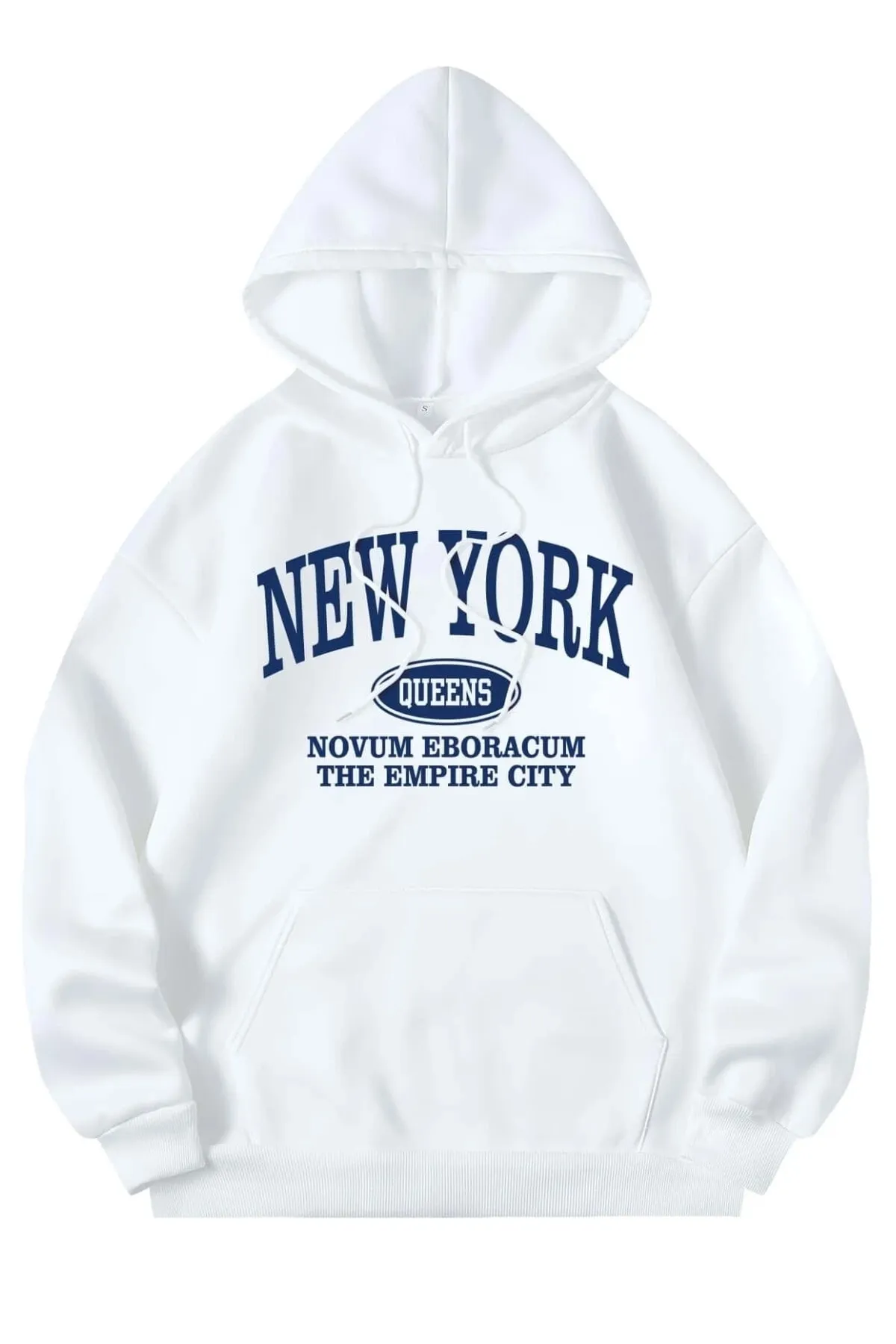MODAGEN  Weißes Unisex-Sweatshirt mit New York-Print und Kapuze in Übergröße