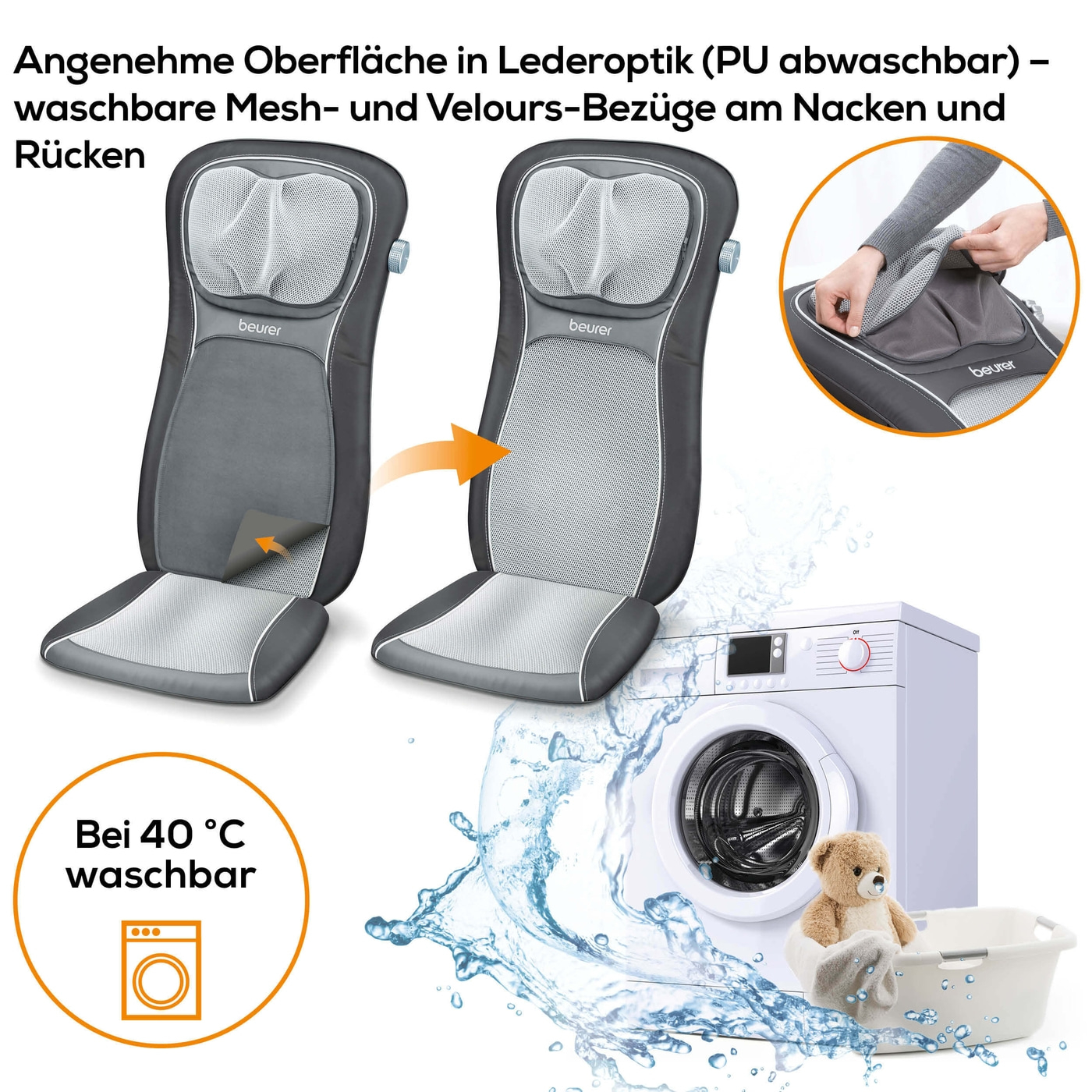 Beurer Shiatsu-Sitzauflage MG 260 HD-2-in-1-Sitzauflage Massagegrät für punktuelle Massage, Roll-, Nacken- & Rückenmassage