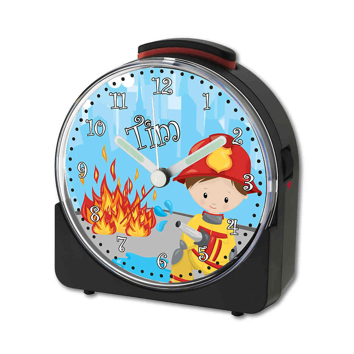 Kinder Funkwecker weiß personalisiert mit Namen Feuerwehrmann