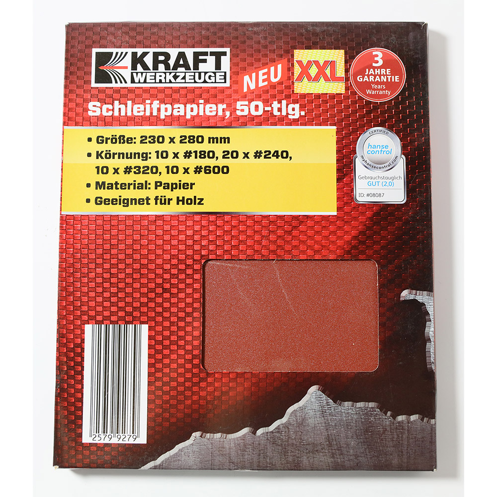 Kraft Werkzeuge Schleifpapier 230 x 280 mm #180 & #240 & #320 & #600 50 tlg.