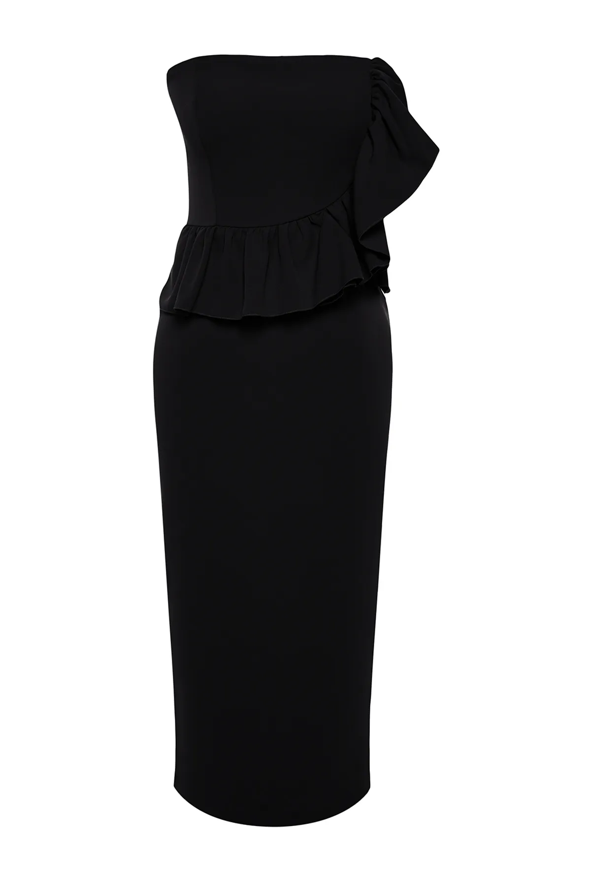 Trendyol Collection  Schwarzes, gewebtes, elegantes Abendkleid mit Volants TPRSS24EL00081