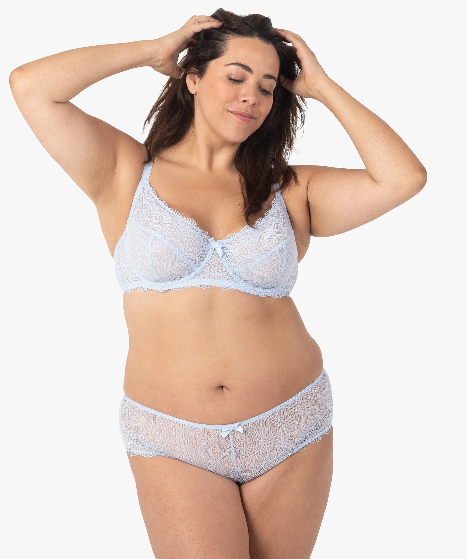 Shorty en dentelle et tulle femme grande taille bleu | GEMO