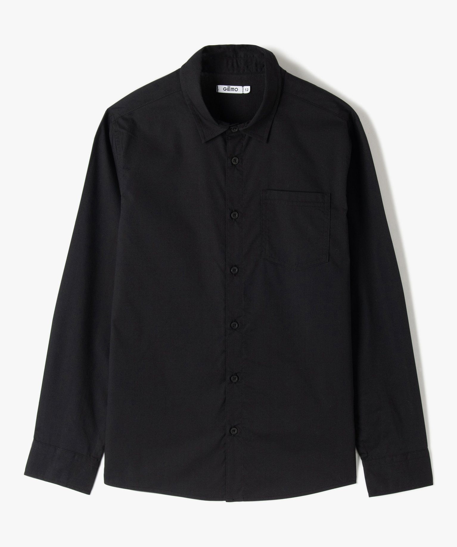 Chemise Garçon classique unie à manches longues noir | GEMO