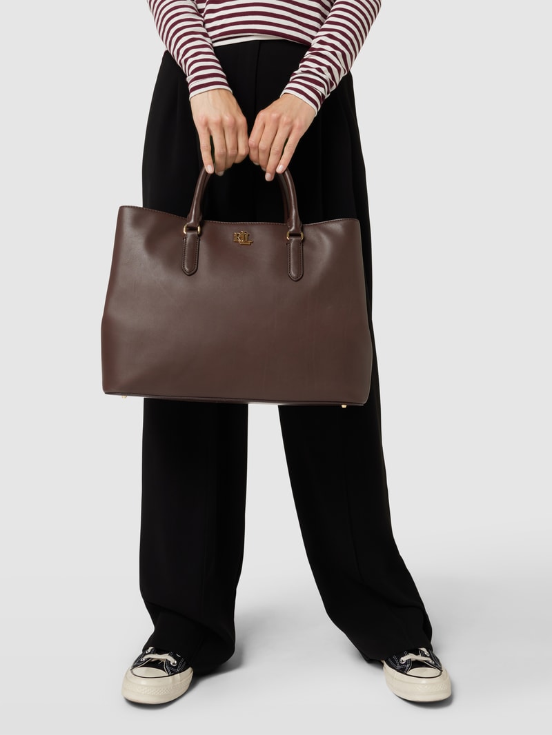 Satchel aus Leder mit Label-Applikation Modell 'MARCY' in dunkelbraun
