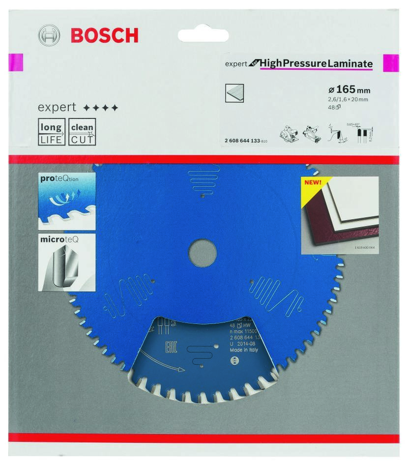 Bosch Blue Accessories 2608644133 Tarcza tnąca z węglików spiekanych Expert do laminatów wysokociśnieniowych 165 x 20 x 48 zębów 2608644133