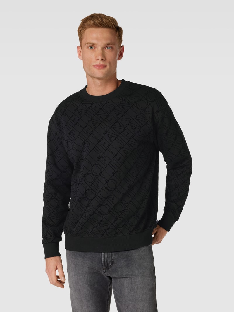 Sweatshirt mit Allover-Label-Stitching Modell 'Cayetano' in schwarz