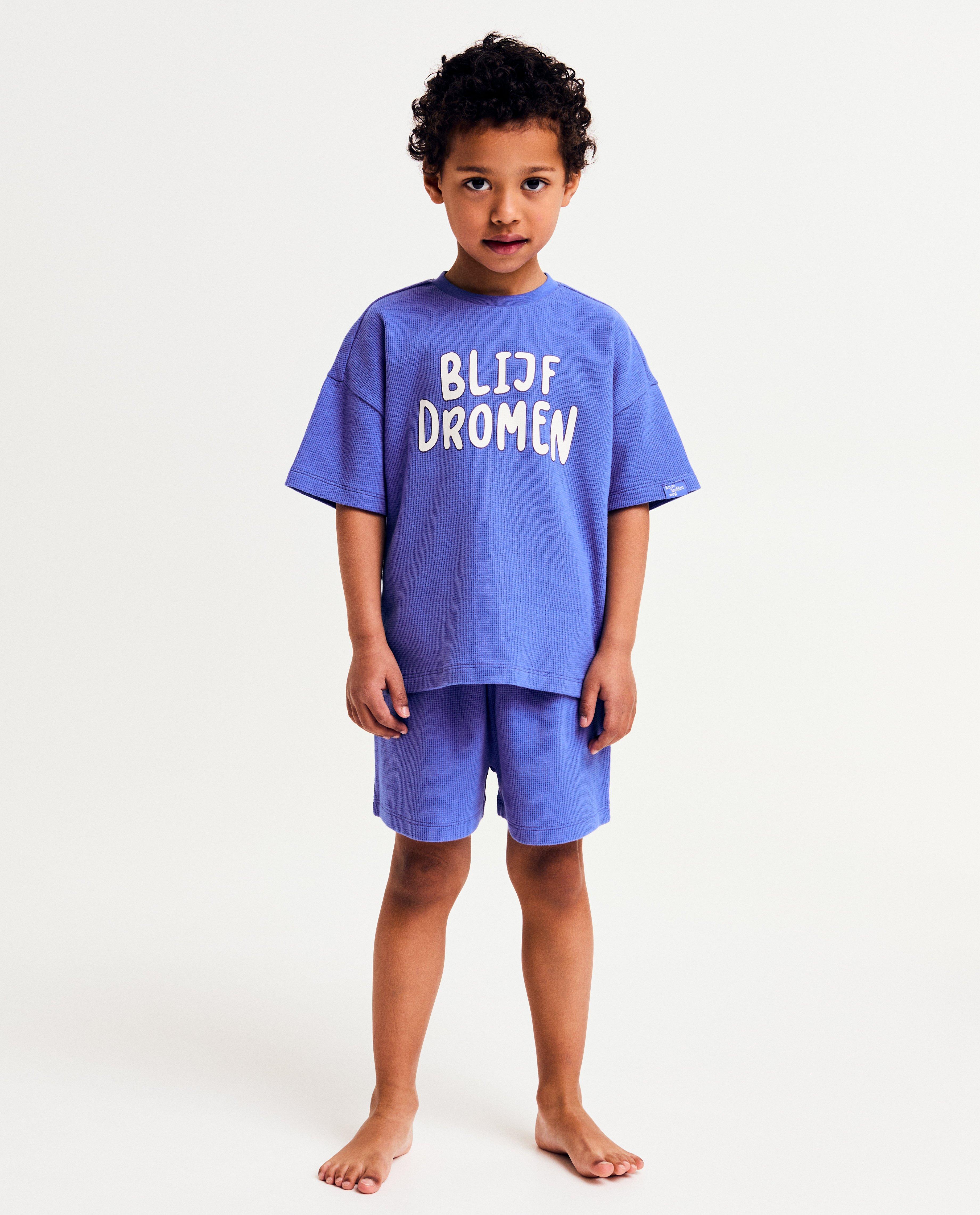 Pijama Elisabeth Lucie Baeten cu inscripția Continuă să visezi, albastru unisex