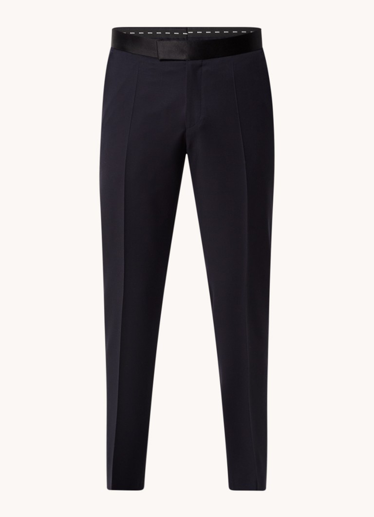 Pantaloni HUGO BOSS H-Genius-Tux-B1 din lână, cu croială slim și inserții contrastante din amestec de mătase.