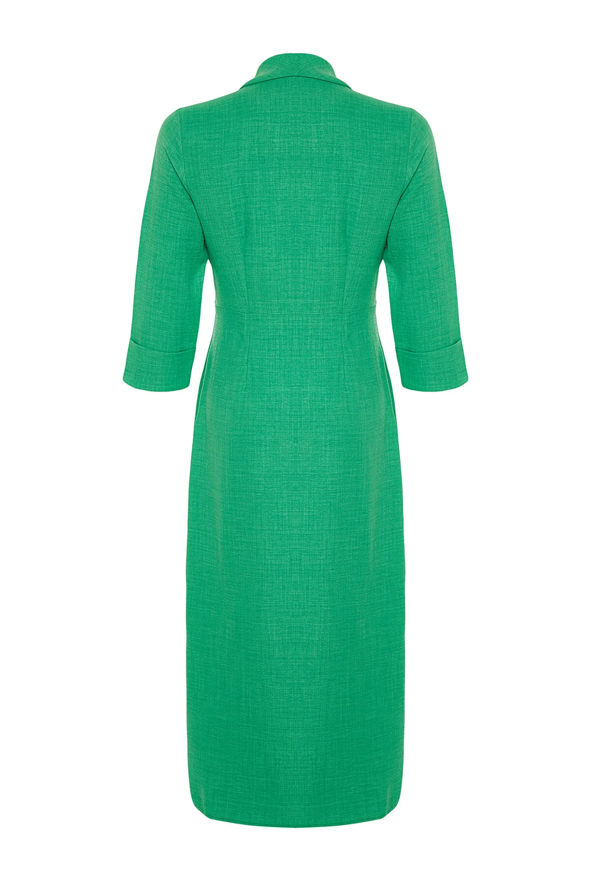 Trendyol Modest  Khakifarbenes, zweireihiges Webkleid in Leinenoptik TCTSS24EB00021